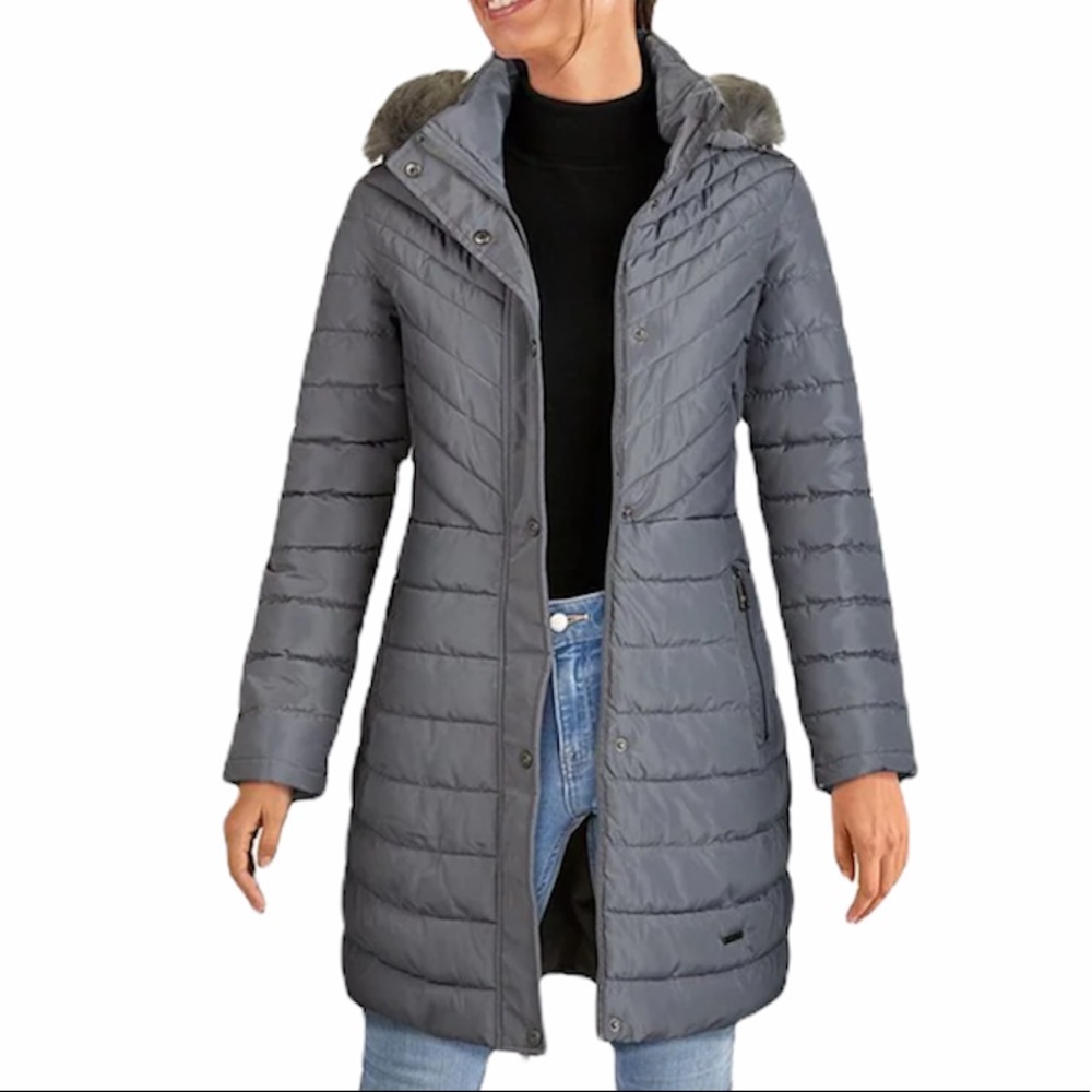 Kenneth Cole NY Faux Fur Trim Hooded Puffer Jacket - Picture 15 of 15